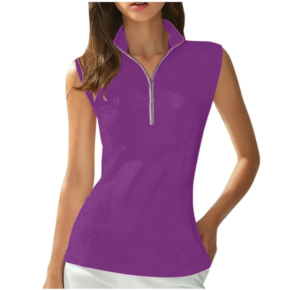 Yuyuzo Workout Tank Tops for Women 3/4 Zip up Lapel V Neck Athletic Yoga Top Sleeveless Golf Tennis Shirts
