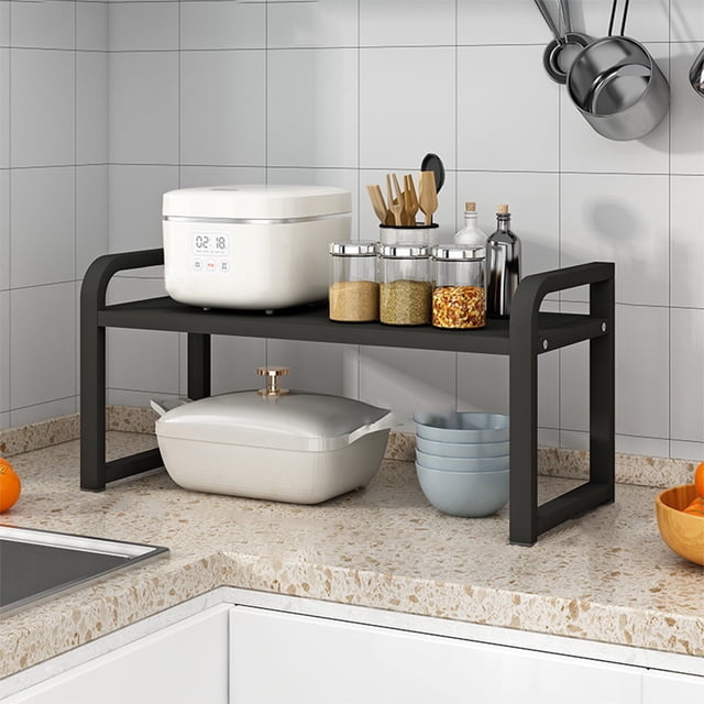 Kitchen Storage Rack for Dishes, Seasoning Bottles, and Cans | Countertop Organizer with Solid Wood and Metal Frame | Stable No-Slip Shelf for Kitchen, Bathroom, or Pantry