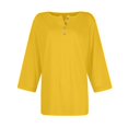 thumbnail image 5 of DENGDENG 3/4 Sleeve Plus Size Tops for Women Casual Button Down Basic Tees Elbow Sleeve Crew Neck Summer Shirts Solid Color Three Quarter Length Blouses Fashion 2025 Clothes Yellow XL, 5 of 5
