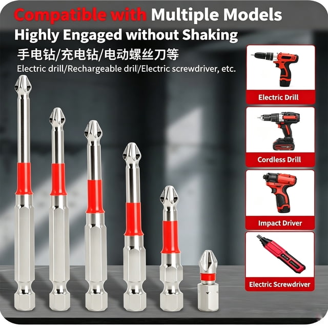 CQCYD S2 PH2 Phillips Screwdriver Bit Set, Impact Anti Slip Star Drill Bits for Power Driver, 1/4 Inch Hex Shank, High Hardness Alloy Steel, Multiple Lengths 25‑150mm for Woodworking and Repair
