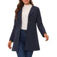 thumbnail image 1 of INSPIRE CHIC Women's Half Lapel Long Sleeves One Button Winter Mid-Length Overcoat S Navy Blue, 1 of 5