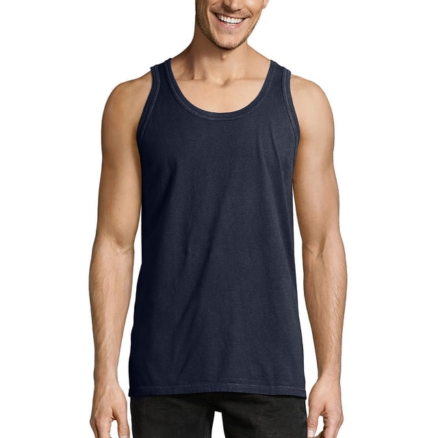 Hanes Mens ComfortWash Garment Dyed Sleeveless Tank Top, L, Navy