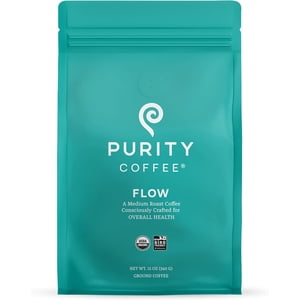 PURITY COFFEE FLOW Terres de terre cuites à l'origine (340g Sachet) USDA Arabica Biologique Blend.Troisième partie testée pour la moisissure, les mycotoxines & Pesticides