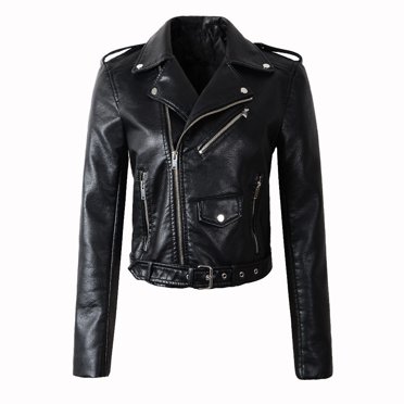 DondPO Leather Jacket Women Women Ladies Fashion Coat Jacket The Belt Fashion Faux Leather Cool Zipper Decoration Jacket Biker Jacket Leather Blazer Women Black Leather Jacket Black L Clearance！