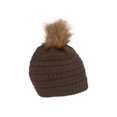 thumbnail image 2 of Gravity Threads Cable Knit Faux Fur Pom Pom Beanie Hat, Olive, 2 of 2