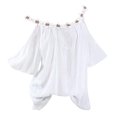 thumbnail image 1 of Birdeem T-Shirt Blouse Sans Bretelles à Épaules Dénudées pour Femmes Grande Taille avec Col Rond Appliqué et Fleurs, 1 of 4