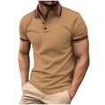 thumbnail image 2 of Mens Fallow Button Turn-down Collar Top Short-Sleeved Stripe Sports Top Shirt, 2 of 6