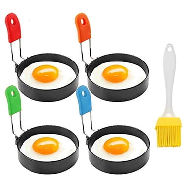 Non Stick Egg Ring, 100% Food Grade Egg Rings Mold with Silicone Handle, Professional Stainless Steel Egg Cooking Rings Set for Frying Eggs Griddle Blackstone Pancake (2/4 Pack)