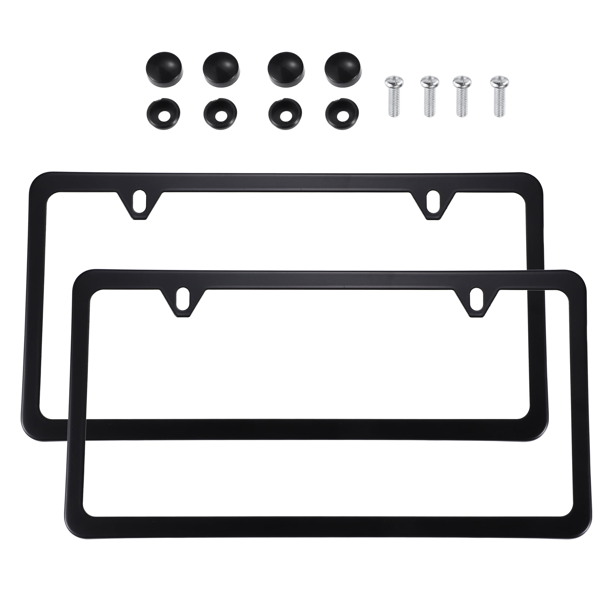 Unique Bargains 2 Pcs License Plate Frame Metal Stainless Steel Front Rear Car Tag Cover Frame with Screws Bolts Black