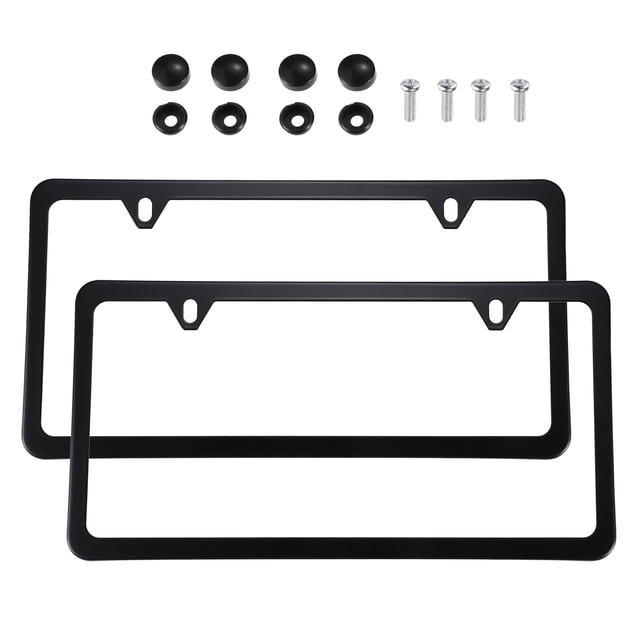 Unique Bargains 2 Pcs License Plate Frame Metal Stainless Steel Front Rear Car Tag Cover Frame with Screws Bolts Black