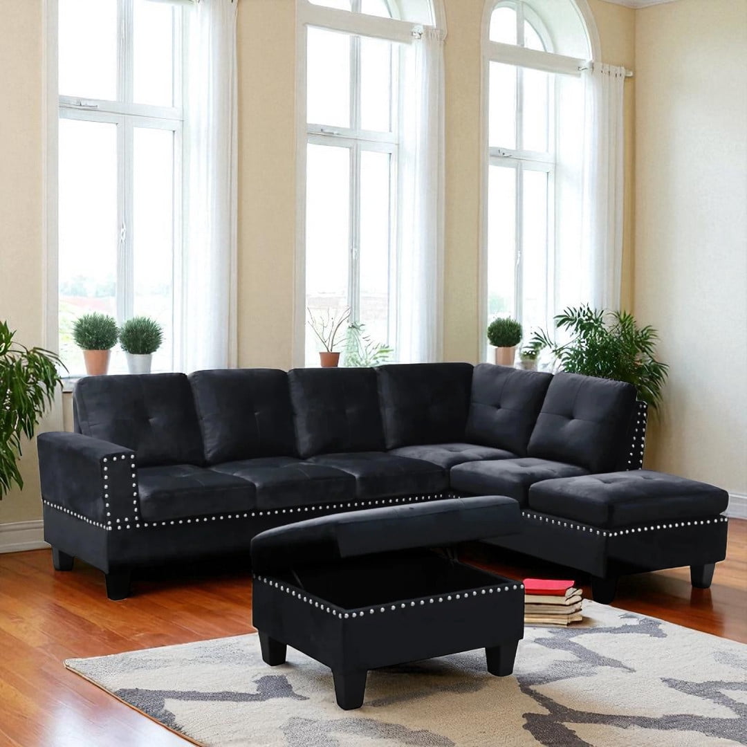 Cosmic Homes Vincent 3-Piece Reversible Sectional Sofa With Storage Ottoman – Grey, Living Room Sets Clearance