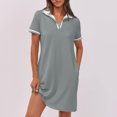 thumbnail image 3 of Dvprdro Robes pour Femmes Mode Classique Uni à Manches Courtes Robe Mini Décontractée d'Été Tennis Golf Robe Chemise avec Poches, 3 of 5
