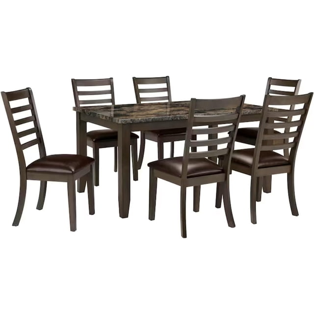 Cosmic Homes 7-Piece Dining Table Set for 6 – Black & Brown, Wooden Kitchen Table with Faux Leather Chairs