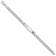 thumbnail image 2 of 14K White Gold Medical Soft Diamond Shape Red Enamel Flat Curb Link ID Bracelet, 2 of 3