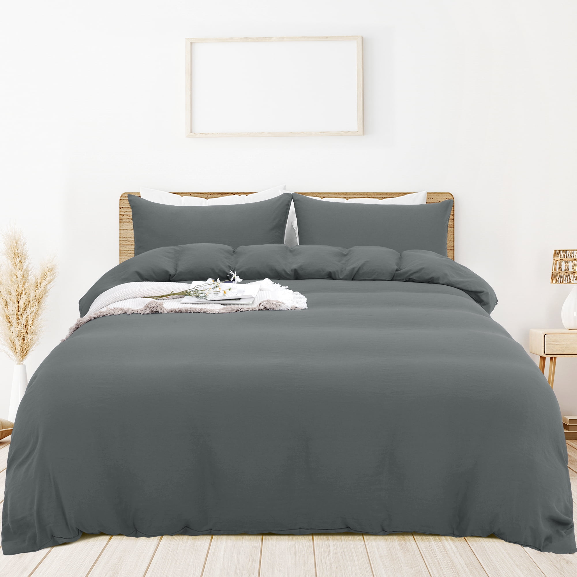 PiccoCasa 3 Pieces Microfiber Soft Breathable Duvet Cover Set Dark Gray King