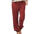 thumbnail image 2 of AherBiu High Waisted Jogger Pants Women Drawstring Linen Pants Casual Lightweight Trousers with Pockets, 2 of 6