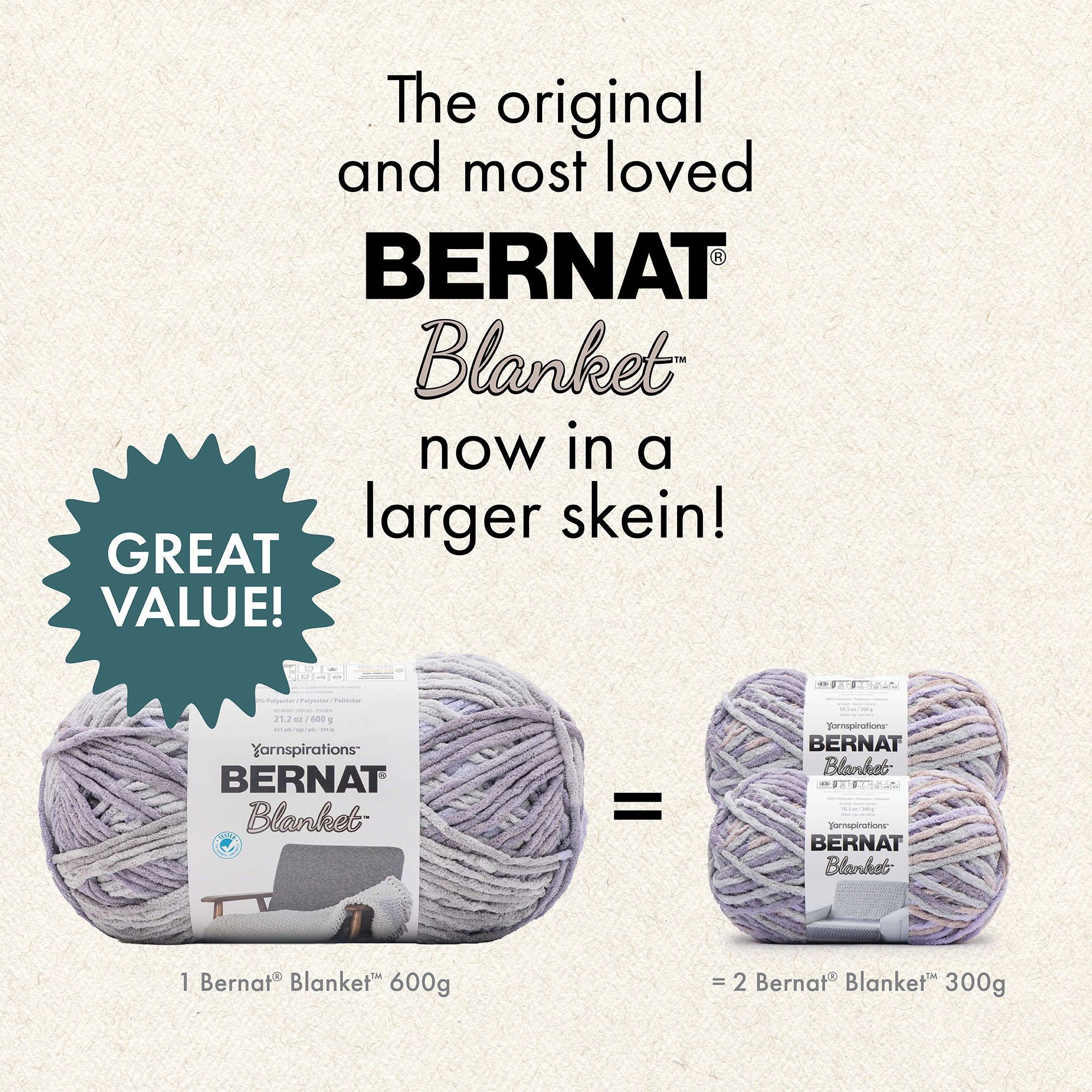 Bernat® Blanket™ #6 Super Bulky Polyester Fil, Poussière Rose 21.2Oz/600G 431 Yards