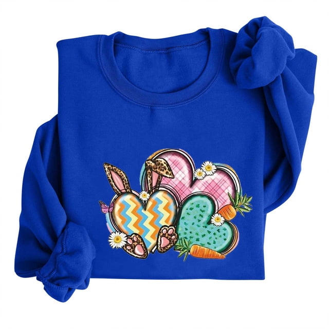 EGNMCR Easter T-Shirt Imprimé T-Shirts Graphiques pour Femmes Chemises pour Femmes Col Rond Easter Haut Imprimé à Manches Longues Chandails T-Shirts pour Femmes