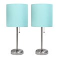 thumbnail image 1 of LimeLights Brushed Steel Stick Lamp with Charging Outlet and Fabric Shade 2 Pack Set, 1 of 8
