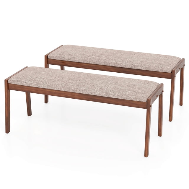 Costway 2 PCS 45" Farmhouse Backless Bench with Rubber Wood Legs & Fabric Padded Seat
