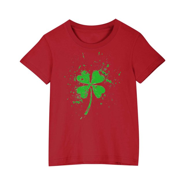 FAIWAD Hauts pour Enfants Garçons Filles Manches Courtes T-Shirt Graphique de la Saint-Patrick Trèfle Mignon Décontracté Col Rond