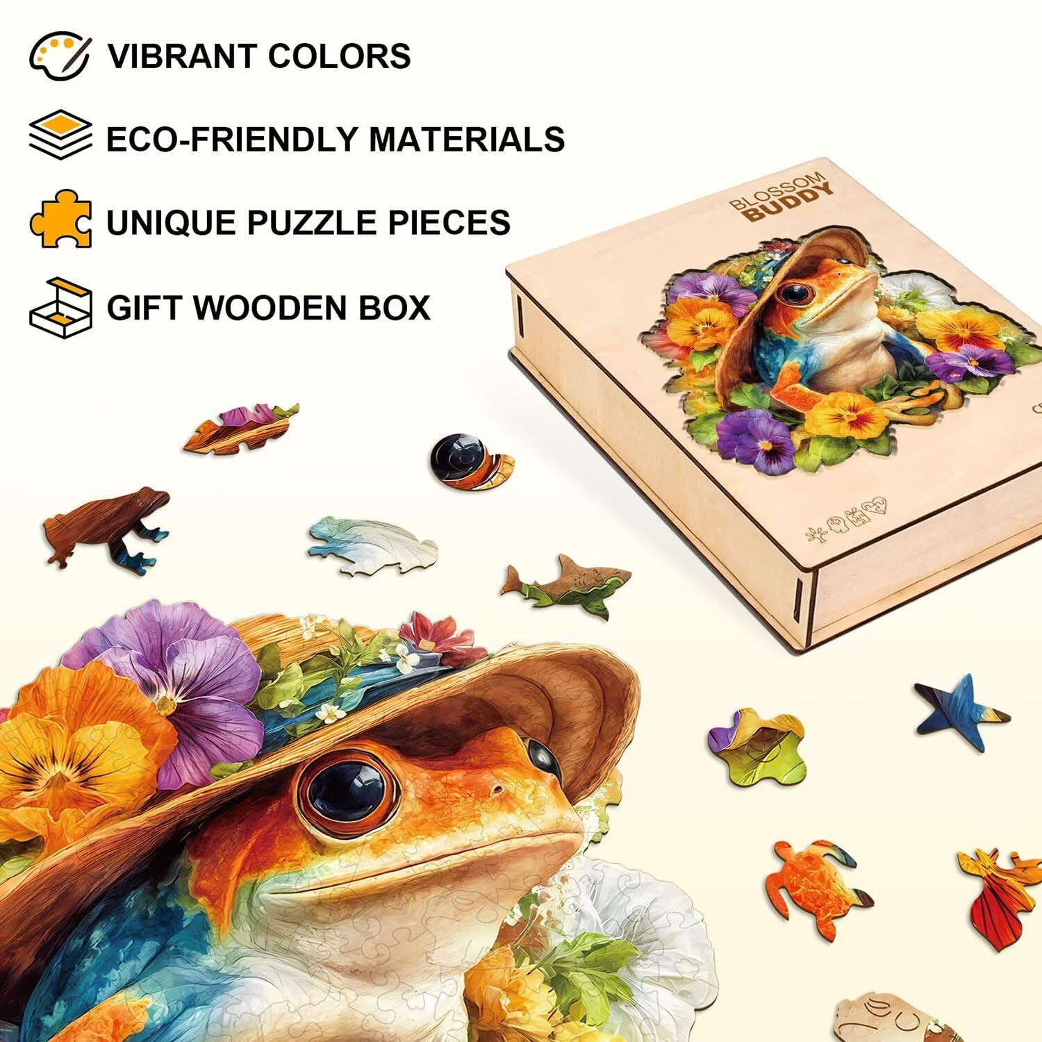 Lisbinx Adult Flower Frog Jigsaw Puzzle, Stress Relief Mindfulness Puzzle Game, Detailed Artwork, for Women and Men, Gift for Adults, 1-Pack