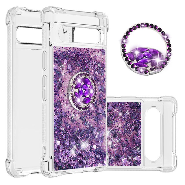 Case for FOXDOCK Google Pixel 7A Full Corner Protection Glitter Phone Case with Ring Holder