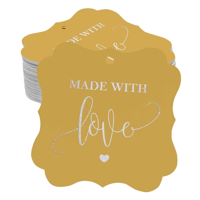 Inkdotpot Made With Love Wedding Bottle Tag Real Silver Foil Favor Bracket Shape Hang Tags Pack Of 100