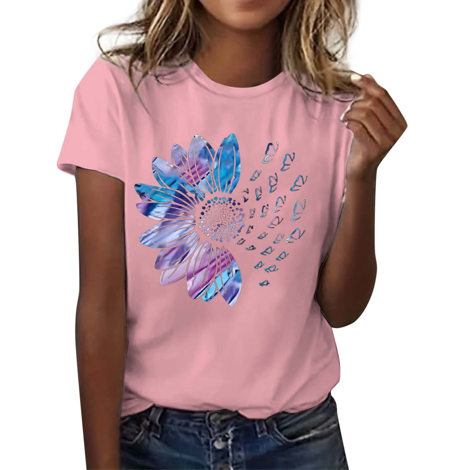 WEIYLL T-Shirts Femmes Imprimé Lettre Manches Courtes Col Rond Rose Tailles TTTG