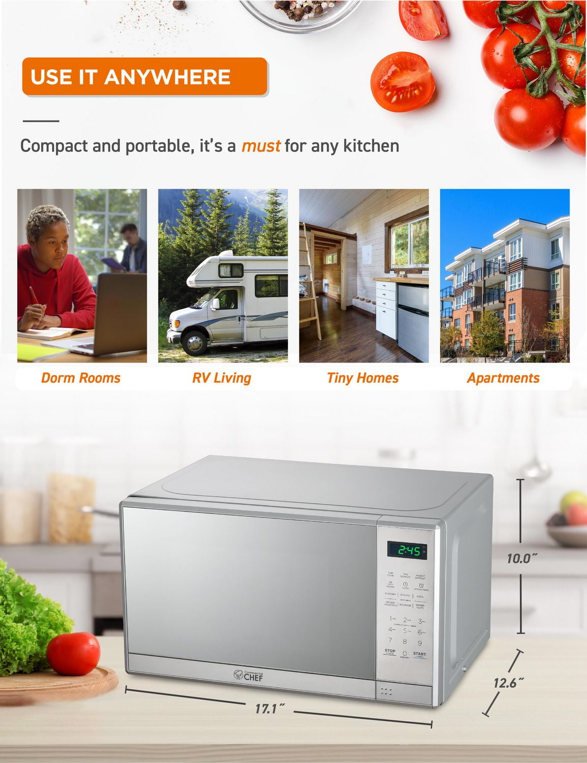 Micro-ondes Commercial Chef de 0,7 pi³ avec 10 niveaux de puissance, micro-ondes de 700 W avec affichage numérique, micro-ondes de comptoir