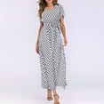 thumbnail image 3 of Robe d'Été Blanche pour Femmes 2022 Mode Femmes Col Rond Manches Courtes Plage Pois Bandage Longue Robe Maxi, 3 of 7