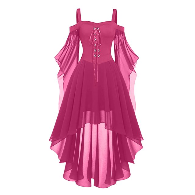 Robes Style Gothique pour Femmes Grande Taille Mode Robe Midi Corset Manches Longues Évasées Chiffon Fête Élégante