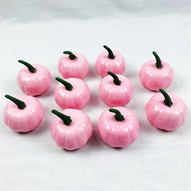 Fridja 10 Pcs Halloween Mini Artificial Pumpkins Fall Harvest Pumpkins Simulation Pumpkins Decorative Faux Pumpkins for DIY Wreath Decoration, Pink