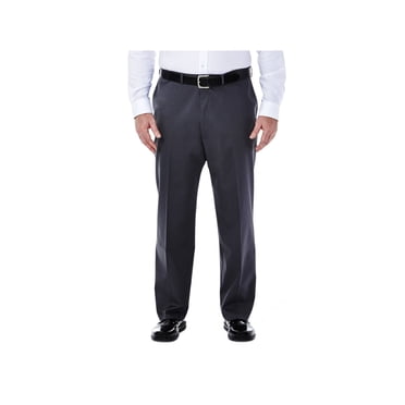 Haggar Pantalon pour Homme Grande Taille Premium Sans Repassage Coupe Classique Taille Extensible devant Uni Gris Foncé 44x32