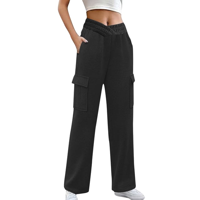 LLYwey on Sale Clearance Pull on Dress Pants for Women Ladies Fashionable Solid Color Drawstring with Pockets Ankle Binding Sweatpants Work Pants New Full Length Pants Regular Fitted Black S