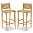 thumbnail image 1 of Costway 2 PCS Patio Teak Wood Bar Stool Outdoor Bar Height Chair with Rattan Backrest & Seat, 1 of 8
