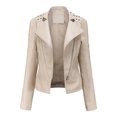 thumbnail image 1 of WEIYLL Womens Fleece Jackets Leather Motorcycle Short Lightweight Pleather Crop Beige Ladies Fall Tops And Blouses Size L, 1 of 8