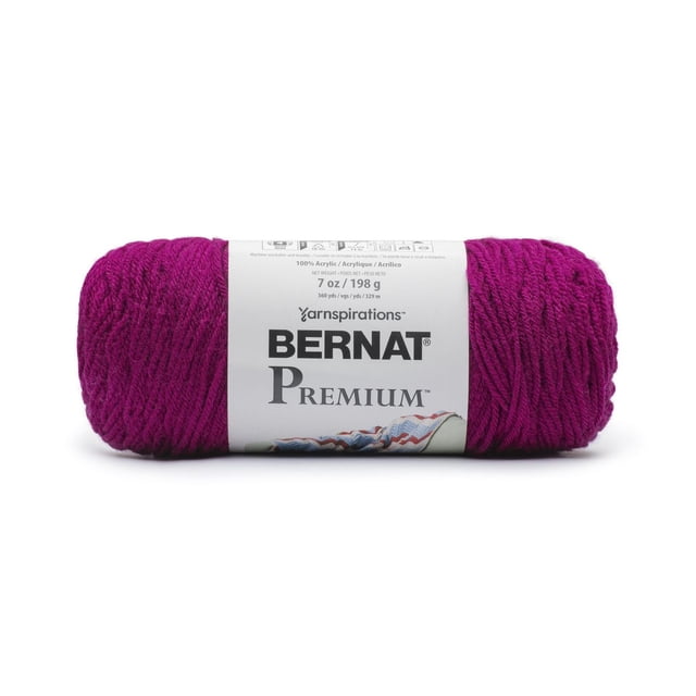 Bernat® Premium TM Fil, Acrylique #4 Poids Moyen worsted, 7oz/198g, 360 yards en magenta Profond, Écheveau Bien Enroulé avec Étiquette Blanche Montrant le logo Bernat Premium et des instructions d'Entretien, Lavable à la machine et Séchable, Convient aux Projets de Tricot et de crochet Incluant des Vêtements et des afghans.
