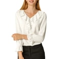 thumbnail image 1 of INSPIRE CHIC Blouse à Volants pour Femme pour la Rentrée, Élégante pour le Travail, Col en V, Manches Longues, Haut Habillé, Blanc, P, 1 of 7