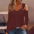 thumbnail image 2 of Yuyuzo Womens Tunic Tops Cold Shoulder Long Sleeve Shirts Loose Solid Color Lightweight Tee Tops, 2 of 5