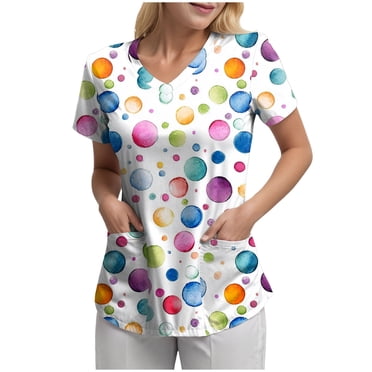 felwors Womens V-Neck Scrubs Tops Easy Care Medical Scrub Shirts Size Stretch Fitted Nurse Uniform Shirts with Pockets Blue L