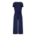 thumbnail image 4 of Yuyuzo Women Cotton Linen Jumpsuits Summer One-Piece Outfits Short Sleeve Wide Leg Long Pants Rompers, 4 of 7