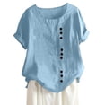 thumbnail image 2 of Mode Femme Été Col Rond Loisirs Manches Courtes Uni Boutons Hauts, 2 of 6
