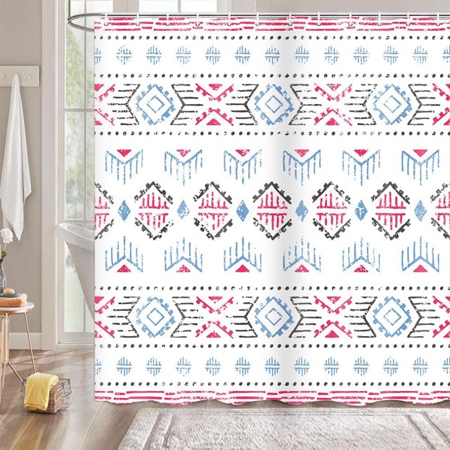 Extra Long Shower Curtain 84 inch Length, Blue Fuchsia Boho Farmhouse Shower Curtain Set for Bathroom, Water Resistant Polyester Fabric Machine Washable