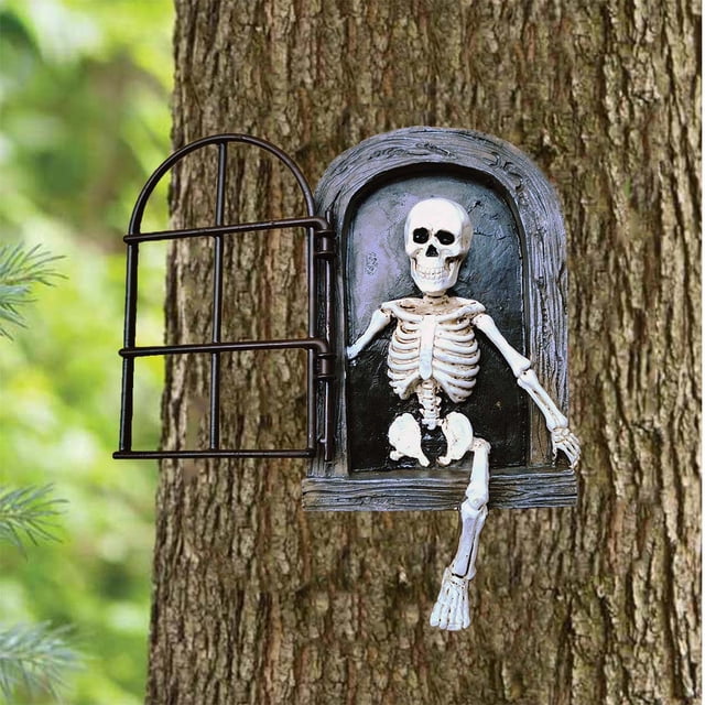 Décoration de Jardin Extérieure Squelette d'Horreur de Fenêtre avec Pose Assise Humoristique, Sculpture Durable Résistante aux Intempéries pour Pelouse, Jardin et Festival d'Halloween