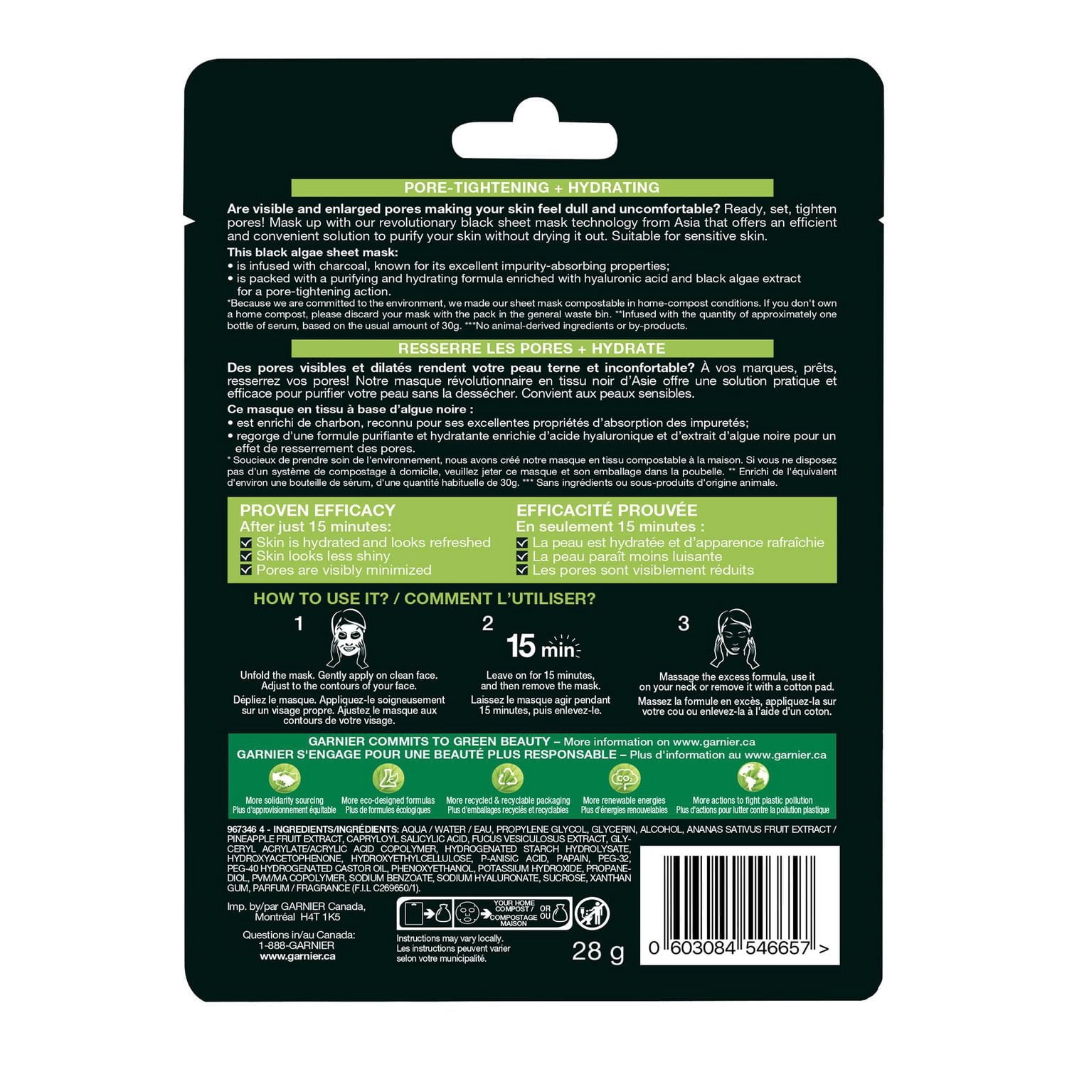 Garnier Super Purifying Charcoal Sheet Mask with Algae Extract, 32 GR
