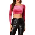 thumbnail image 1 of INSPIRE CHIC Women's Velvet Long Sleeve Off Shoulder Solid Crop Tops XL Fushcia, 1 of 7