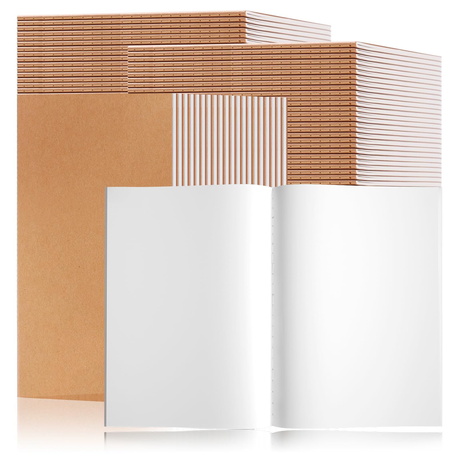 YGPHO 60PCS A5 Blank Kraft Notebooks Bulk, 8.3x5.5inch Unlined Paper Composition Notebook, 60 Pages Travel Journal Notebook Set for Work, School, Student,Kids and Writin