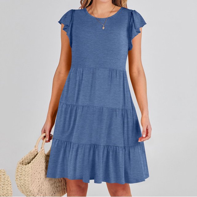 Robes d'Été Grande Taille pour Femmes 2024 Couleur Unie Robe à Manches Courtes Économisez jusqu'à 65 % de Rabais!