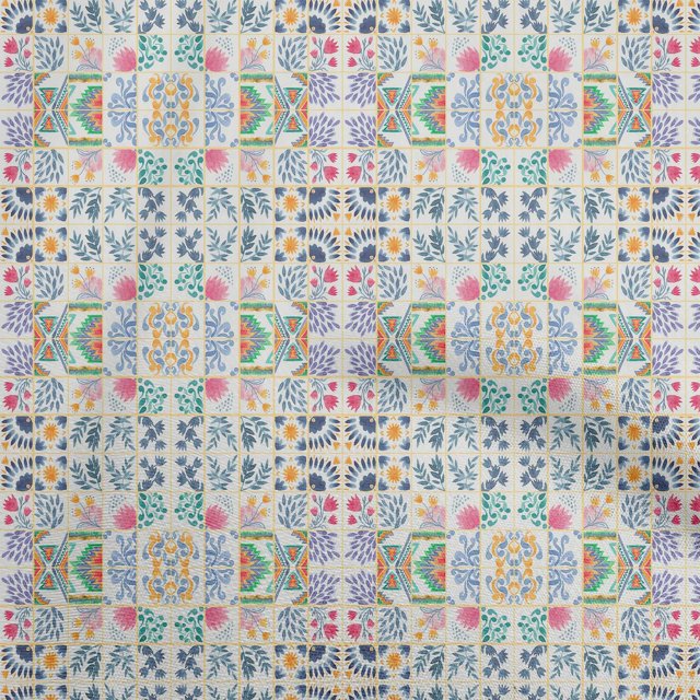 oneOone Rayon Teal Green Fabric Block Craft Projects Decor Fabric Printed By The Yard 56 Inch Wide-PG